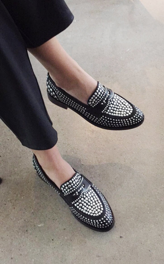MISS JACKSON IF YOU'RE NASTY - Anny Nord's classic cut loafer with a rock 'n roll twist. Upper with silver metal studs. Designed in Sweden and handcrafted in Portugal
